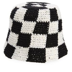 BP Black White Checkered Crochet Cotton Bucket Hat Juniors NWT One Size